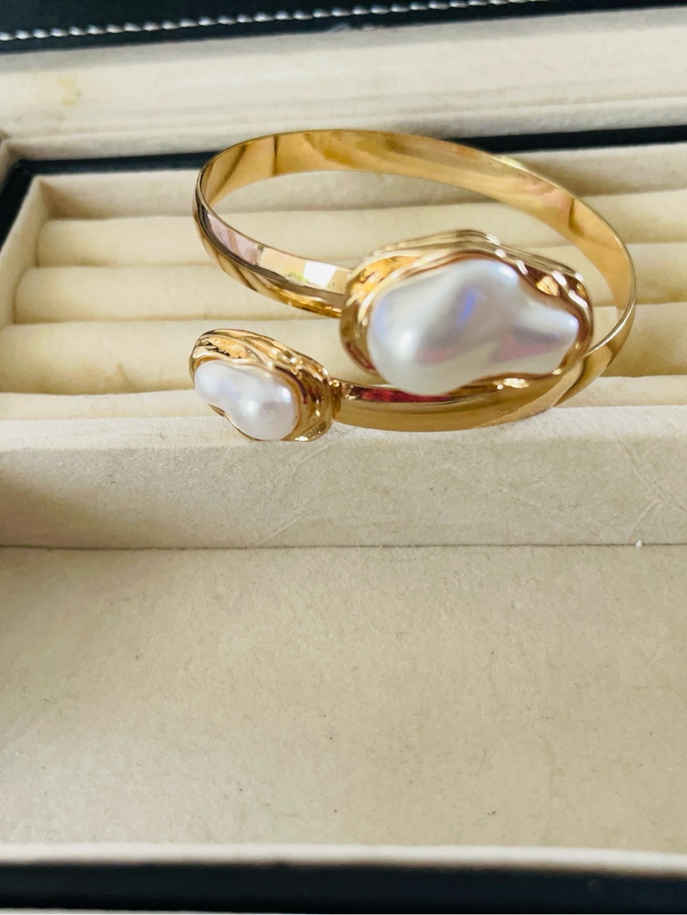 Gold Pearl Cuff Bracelet - Elegant White Pearl Accent